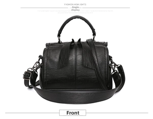 Klassische schwarze Damen-Handtasche aus weichem Leder mit Schleife und Schultergurt