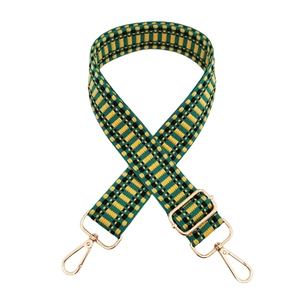 Adjustable woven replacement strap for bags with green yellow geometric pattern