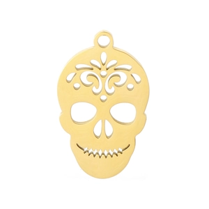 Hip hop style gold stainless steel hollow skull pendant necklace for punk jewelry design