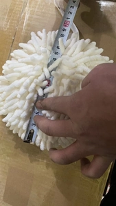 White chenille hand towel ball showing approximately 17cm diameter measurement detail