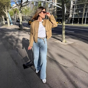 Veste Femme En Suédine Kaki Col Rond Simple Boutonnage Manteau Court Couleur Unie Urbain Décontracté Extérieur Avec Poches
