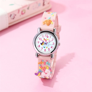 Kids Analog Quartz Watch Silicone Strap 3D Cartoon Unicorn Rainbow Student Wristwatch For Girls Boys