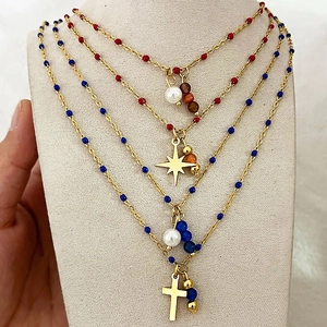 Bohemian gold stainless steel necklace set with natural pearls and star charms