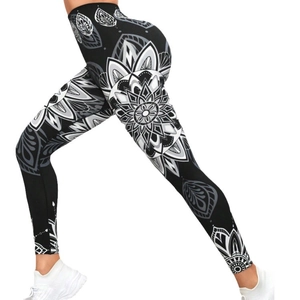High-waisted tie-dye yoga pants with mandala floral print and butt-lifting design