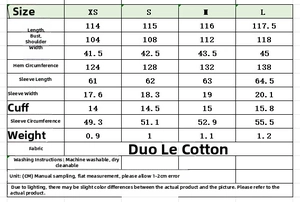 Size chart detail for women double-breasted trench coat with precise measurements
