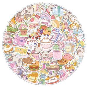 Set of 60 cute kawaii bear and dessert stickers for DIY scrapbooking and stationery deco