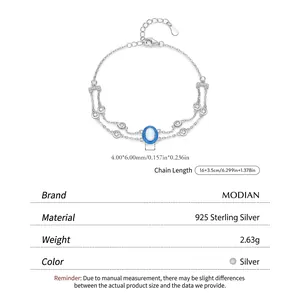 S925 sterling silver multi-layer chain bracelet with blue gradient enamel and opal