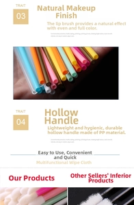 Close-up of disposable lip brushes with colorful hollow PP handles and soft flocked tips