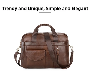Detailed macro view of high-quality dark brown leather business briefcase with zipper