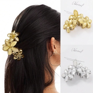 Elegant Metal Frangipani Flower Hair Claw Clip Electroplated Alloy Floral Blossom Shark Clip For Women