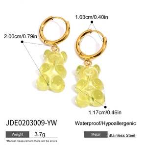 Détails de boucles d'oreilles en acier inoxydable avec pendentif ours jaune et dimensions