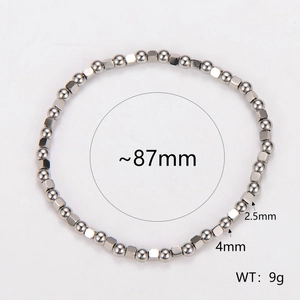 Minimalist stainless steel beaded bracelet featuring mixed round and square metal beads