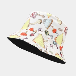 Mushroom Pattern Bucket Hat Reversible Sun Protection Outdoor Polyester Casual Fisherman Cap For Men Women