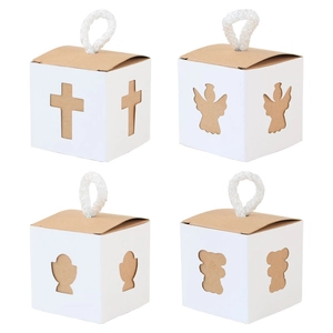 European vintage square hollow gift boxes featuring angel and cross patterns with rope handles