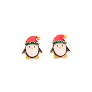 Kerst pinguïn oorknopjes met rode mutsen en kleurrijke emaille afwerking