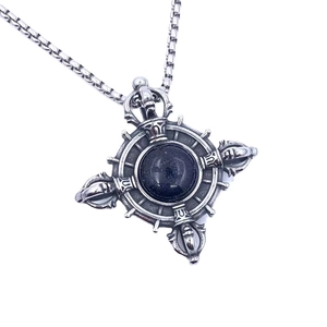 Vintage Men Pendant Necklace Stainless Steel Cross Vajra Blue Sandstone Religious Hip Hop Punk Gothic Jewelry