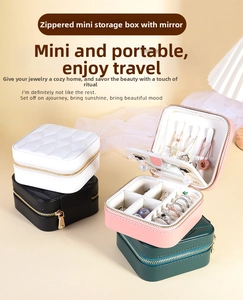 Portable PU leather jewelry box detail with inner mirror and multi-compartment storage