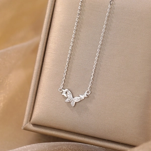 Elegant S925 sterling silver butterfly necklace with sparkling zircon pendant on jewelry box