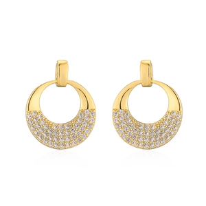 18K gold plated copper hoop earrings with geometric semi-circle pavé zircon design