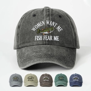 Casquette De Baseball En Coton Lavé Rétro Broderie Poisson Slogan Drôle Chapeau Papa Réglable Protection Solaire Unisexe