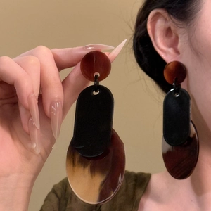 Orecchini a cerchio geometrici in acrilico con motivo tartarugato marrone e finitura nera moda
