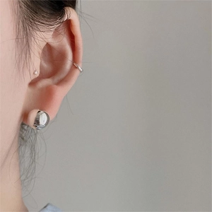 French style S925 sterling silver ball earrings with minimalist silver ear cuff