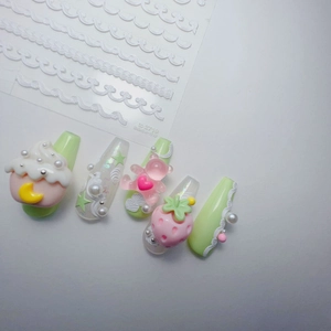 Autocollants nail art 5D avec gâteaux à la crème 3D, ours roses et perles mignonnes