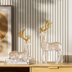Nordic luxury transparent gold foil elk resin ornaments in standing and sitting poses