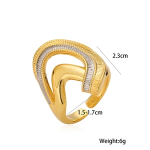 Two-tone irregular geometric open ring for women with size and weight dimensions
