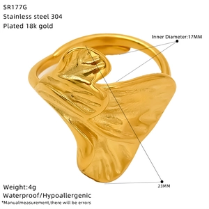 Detail showing 18k gold plated 304 stainless steel ring dimensions 17mm and 23mm