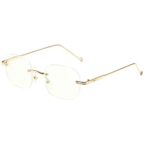 Occhiali Da Sole Quadrati Senza Montura Montatura In Metallo Vintage Lenti Color Caramello Protezione UV Moda Donne Uomini