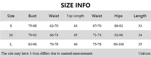 Detailed size chart for the women's strapless top and bodycon skirt two-piece set