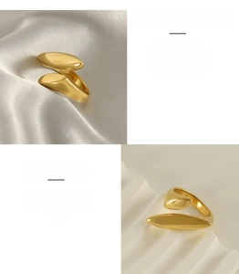 Detail view of adjustable geometric 18k gold plated stainless steel ring for women