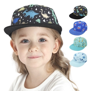 Kids Baseball Cap Flat Brim Polyester Cotton Cartoon Animal Print Hip Hop Snapback For Boys Girls Sun Protection Hat
