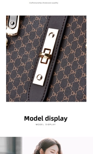 Macro detail of monogram leather texture and golden metal twist lock on tote bag