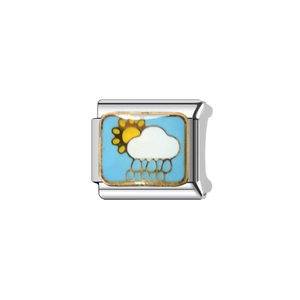 Italienisches Edelstahl-Charm mit Emaille-Motiven von blauem Himmel und Sonne