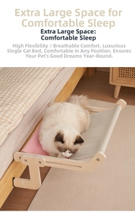 Detail view of the sturdy solid wood brackets and breathable canvas of the cat hammock