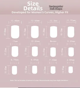 Größentabelle für Aurora Cat Eye Kunstnägel mit 24 Stück in 12 verschiedenen Größen