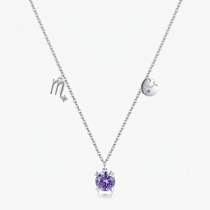 Scorpio Zodiac Necklace 925 Sterling Silver Purple Zircon Pendant Clavicle Chain For Women Minimalist Fashion Jewelry