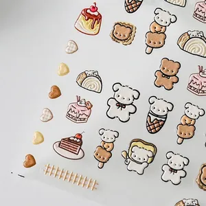 Adesivi per unghie 5D a rilievo con orsetti e dolci per decorazioni nail art fai-da-te