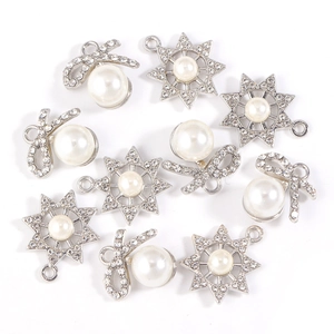 Elegant silver alloy charms with bows, stars, pearls and rhinestones for DIY jewelry making