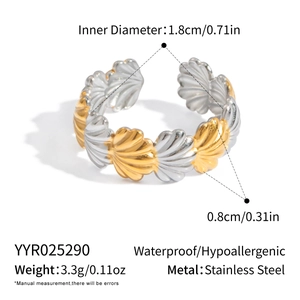 Macro detail of wave texture on two-tone gold and silver stainless steel ring