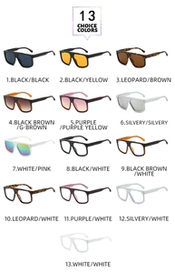 Multiple color choices of futuristic oversized sunglasses with UV protection details