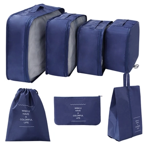 Set da 7 pezzi di organizer da viaggio blu navy con cubi e borsa per scarpe impermeabile