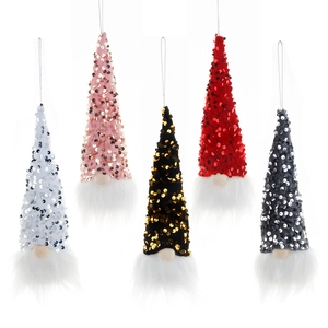 5-piece glowing Christmas gnome sequin ornaments set with plush textures and hanging strings