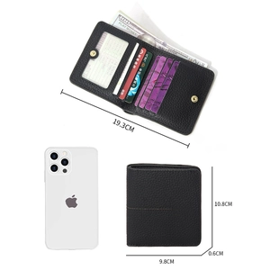 Slim RFID leather bifold wallet for women with card slots and a clear ID window