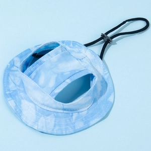 Adjustable sun protection pet fisherman hat with blue tie-dye pattern and ear holes