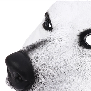 Detailed macro view of 3D animal mask showing realistic white fur texture and black nose
