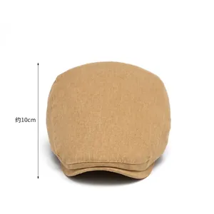 Minimalist khaki cotton linen newsboy cap for men and women with 10cm depth fit