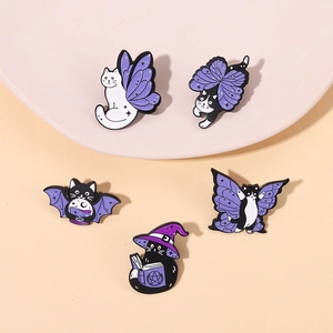 Mignonne Broche en Alliage de Dessin Animé Chat Violet Ailes de Papillon Badge Épinglette pour Vêtements Sac Accessoires Bijoux